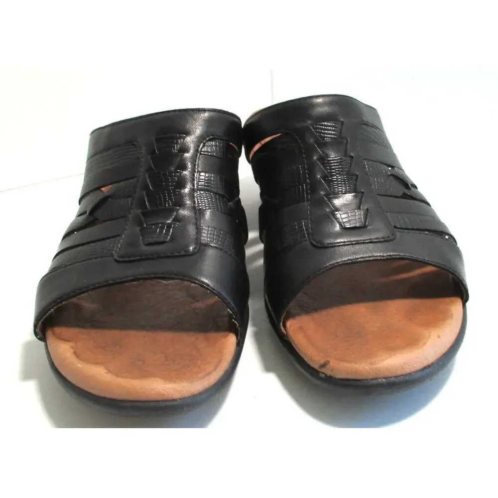 Clarks Artisan Women's Black Leather Slide Sandals #83443 Size 7.5M